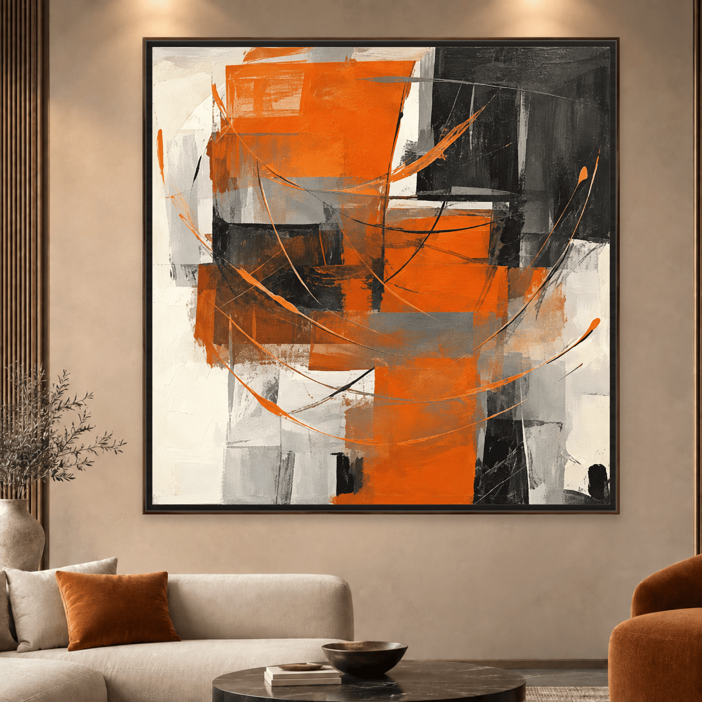 Tableau Abstrait Orange Noir Variation 220092 Mockup