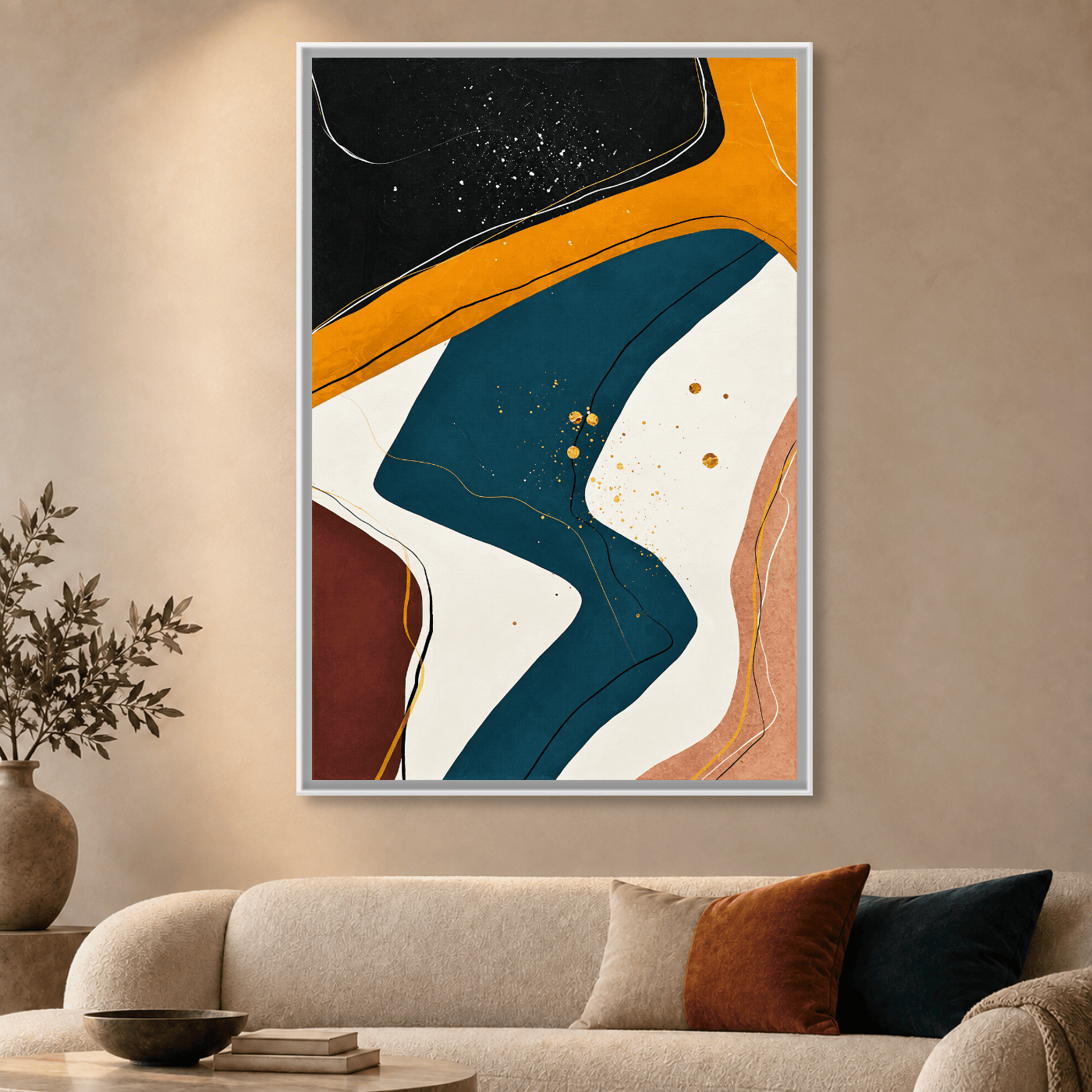 Tableau Abstrait Orange Vert Variation 130423 Mockup