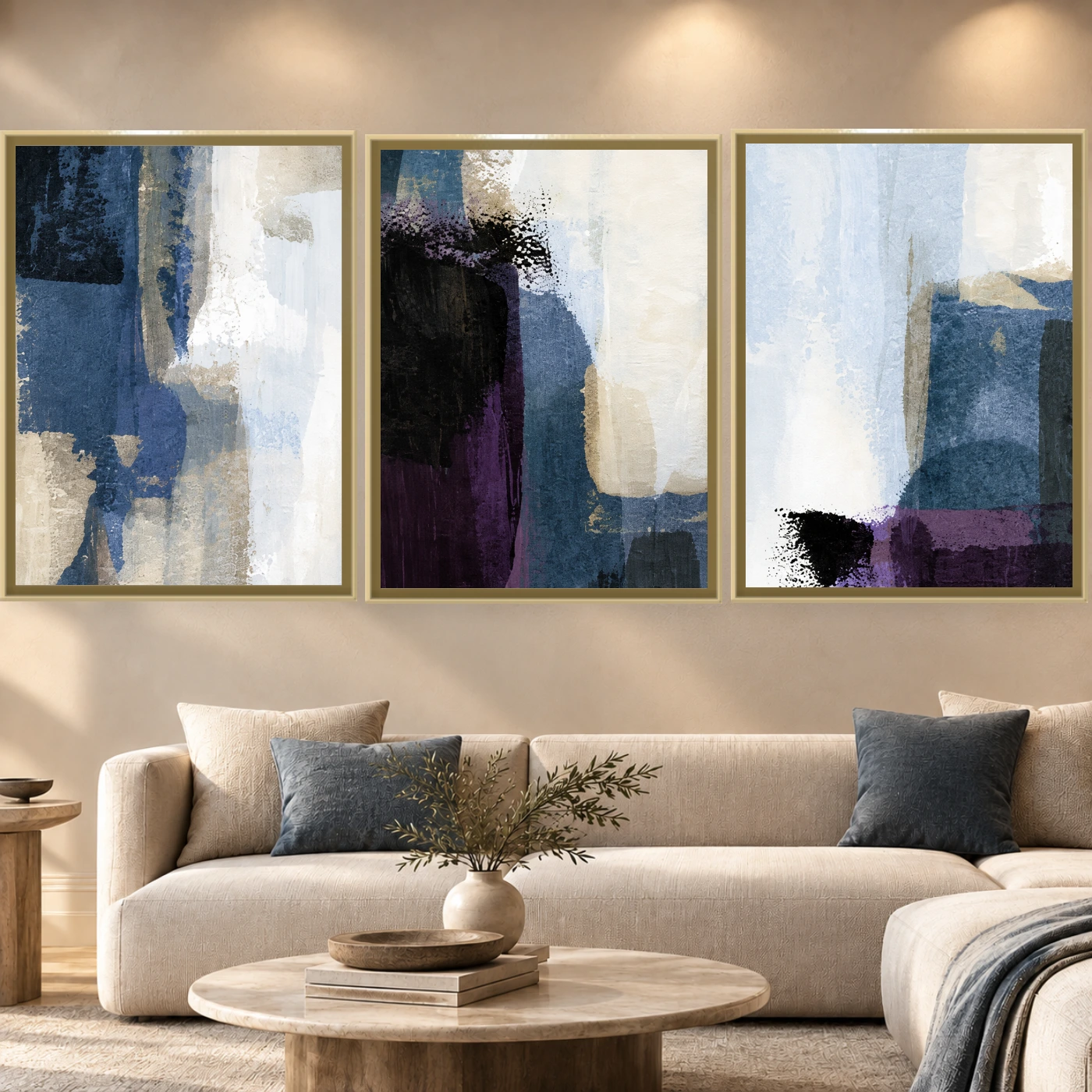 Tableau abstrait Triptyque Variation 85008 Mockup Tableau abstrait Triptyque Variation 85008 Mockup
