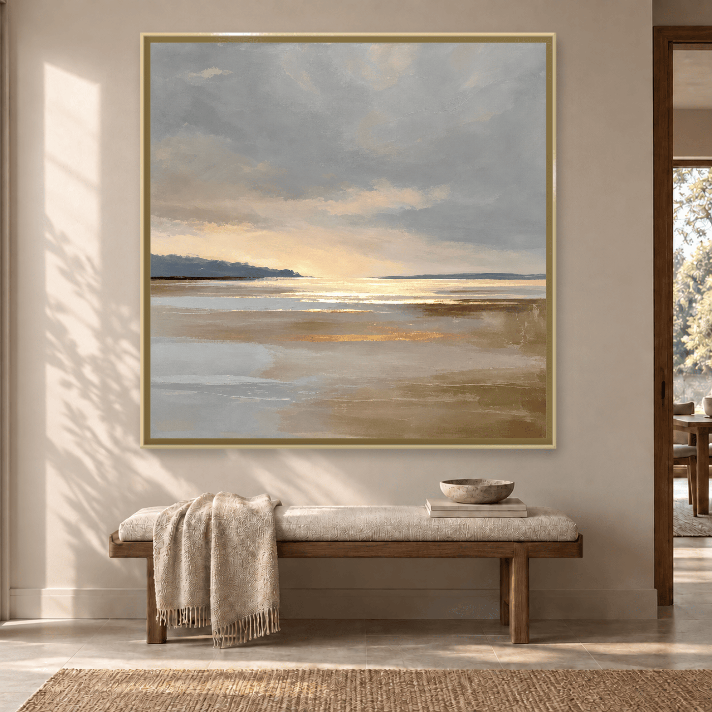 Tableau abstraite calme tons beige et gris Variation 209013 Mockup