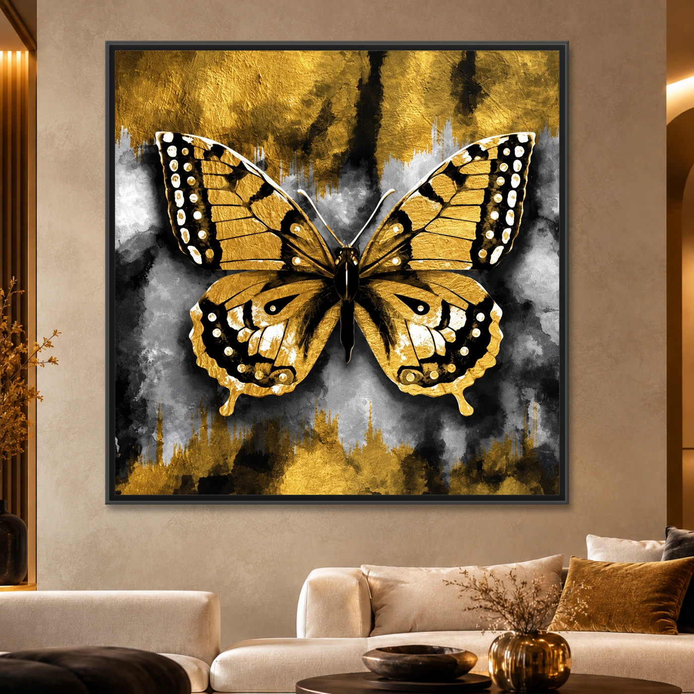 Tableau moderne Papillon doré Variation 81508 Mockup Tableau moderne Papillon doré Variation 81508 Mockup