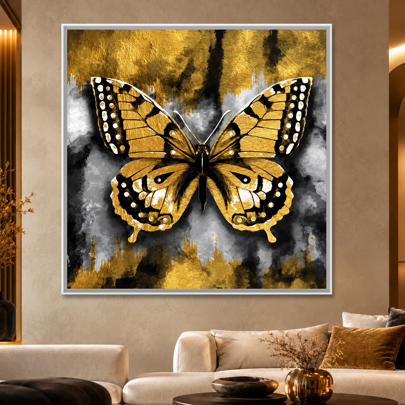 Tableau moderne Papillon doré Variation 81606 Mockup Tableau moderne Papillon doré Variation 81606 Mockup
