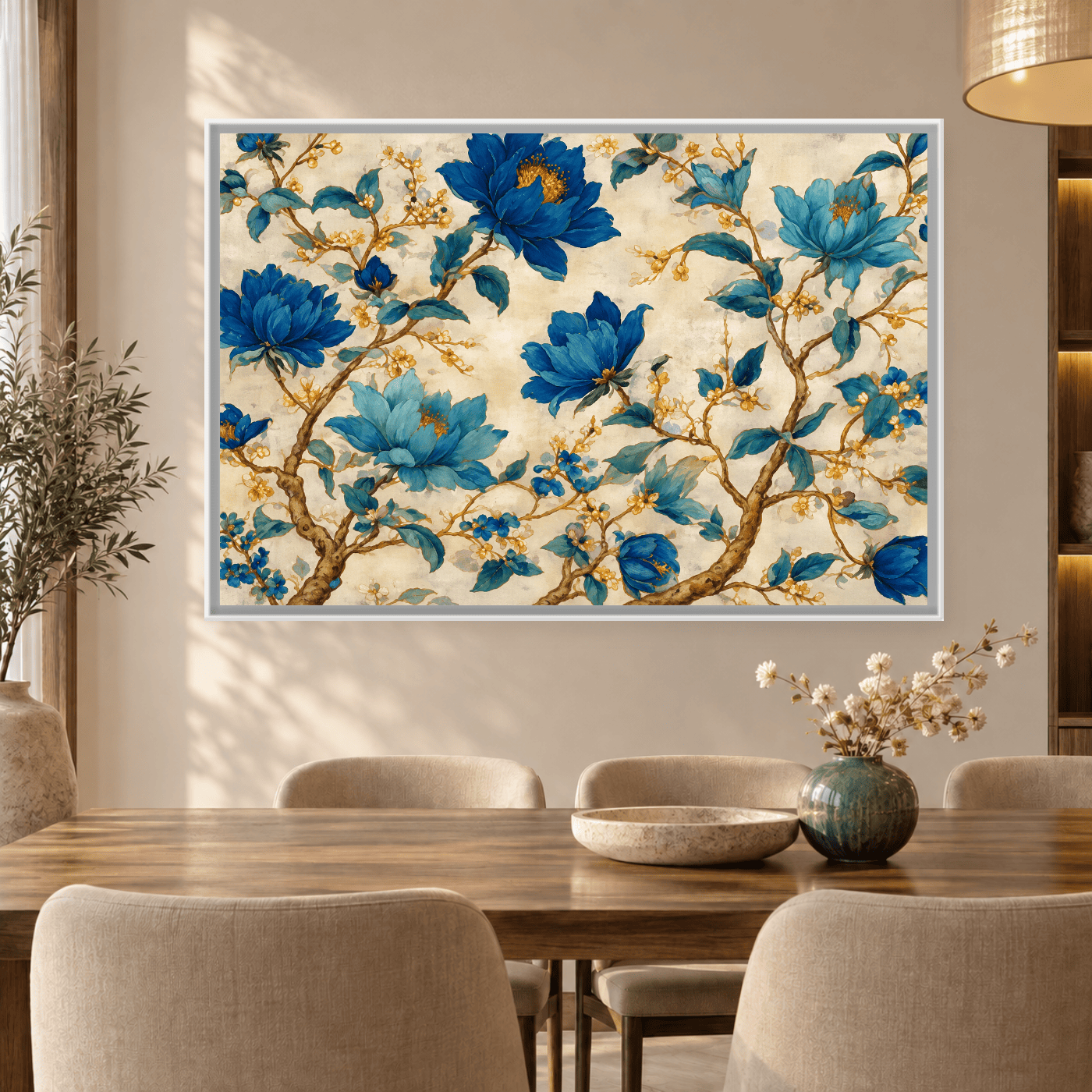 Tableau Nature Fleurs bleues et dorées Variation 140128 Mockup