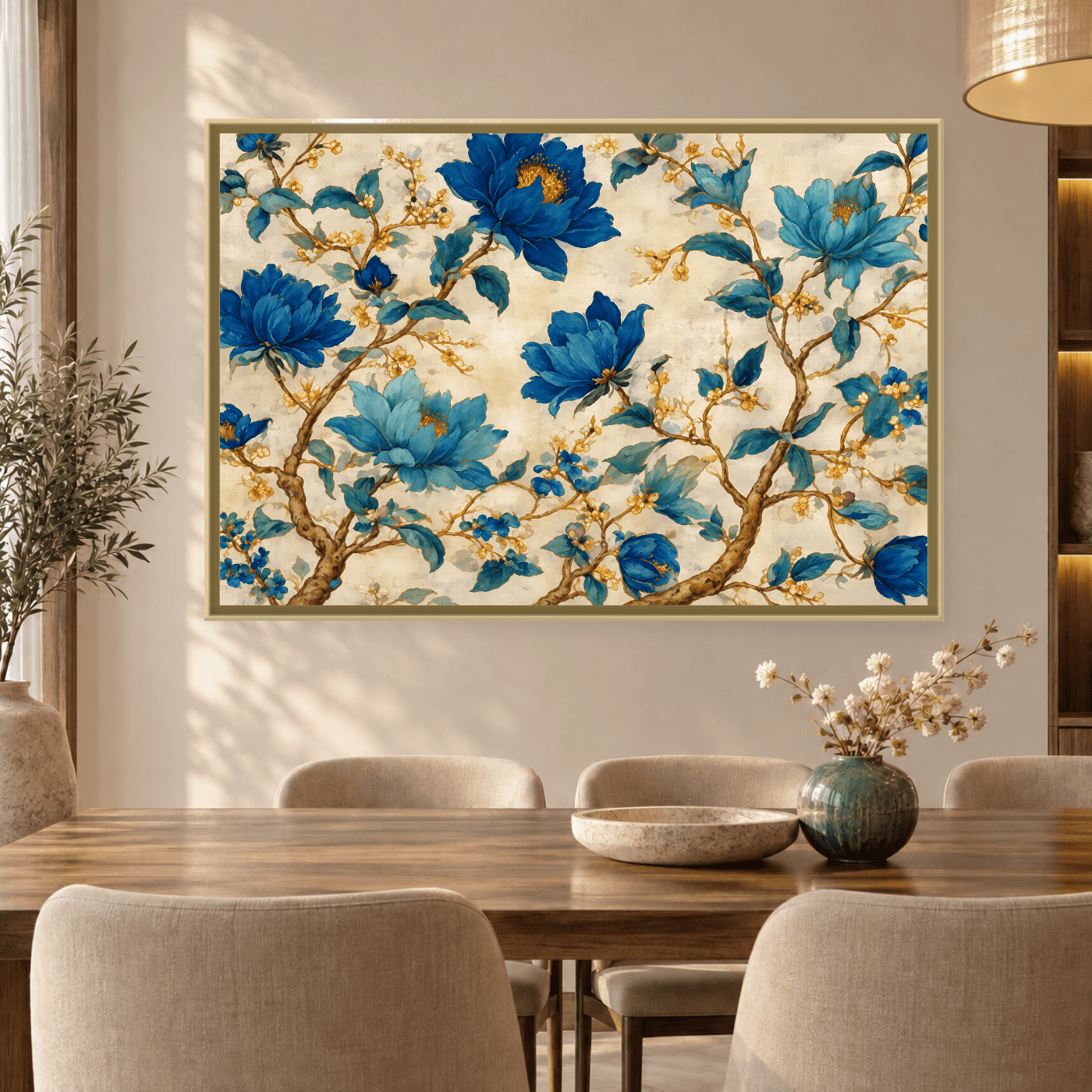 Tableau Nature Fleurs bleues et dorées Variation 140398 Mockup