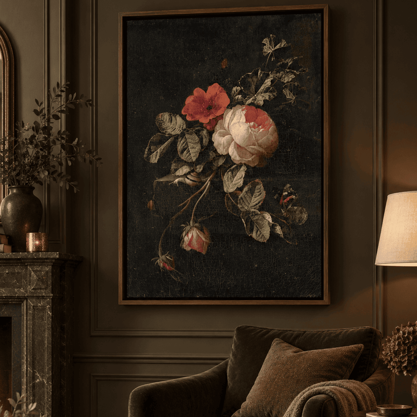 Tableau nature morte florale sombre VF Variation 235113 Mockup