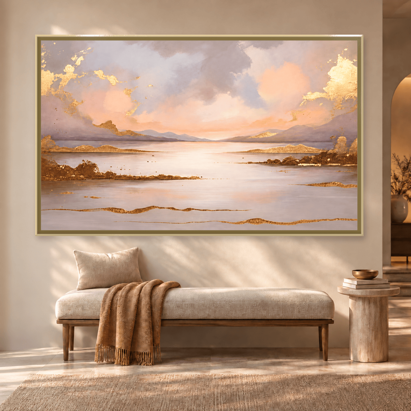 Tableau Paysage marin abstrait Or Variation 209383 Mockup