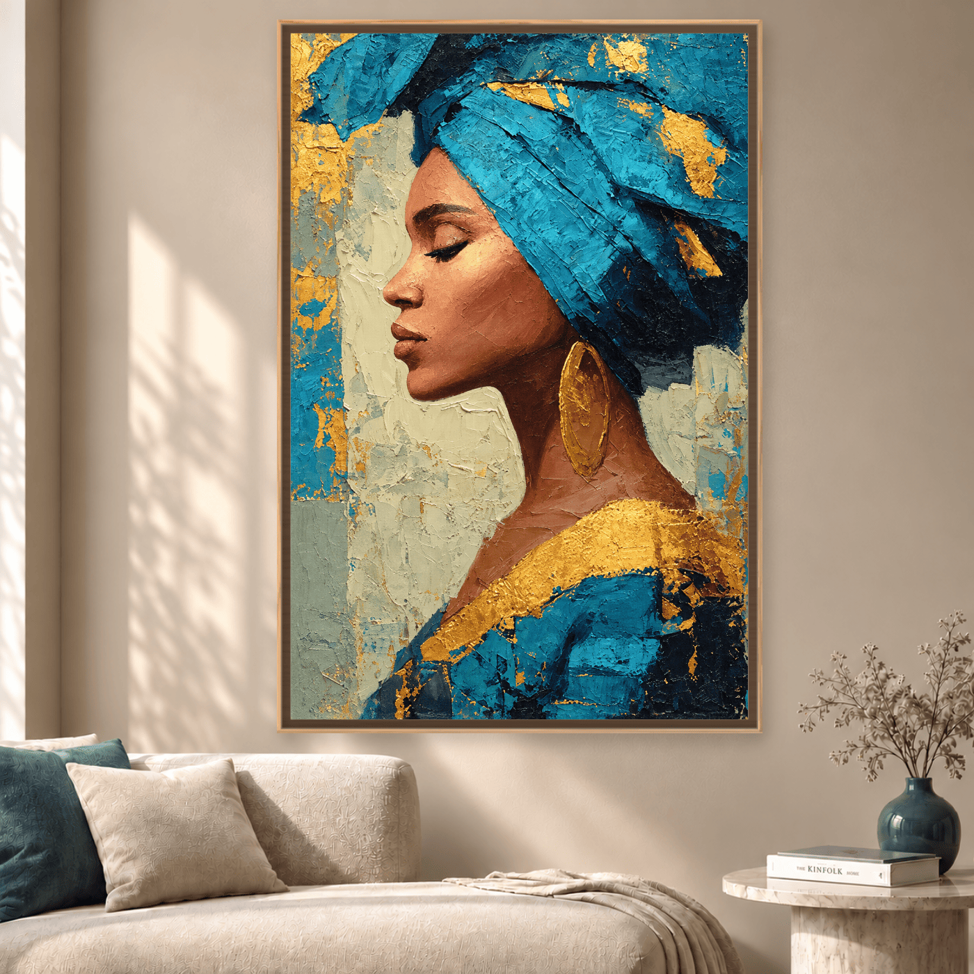 Tableau portrait foulard bleu sarcelle Variation 211440 Mockup