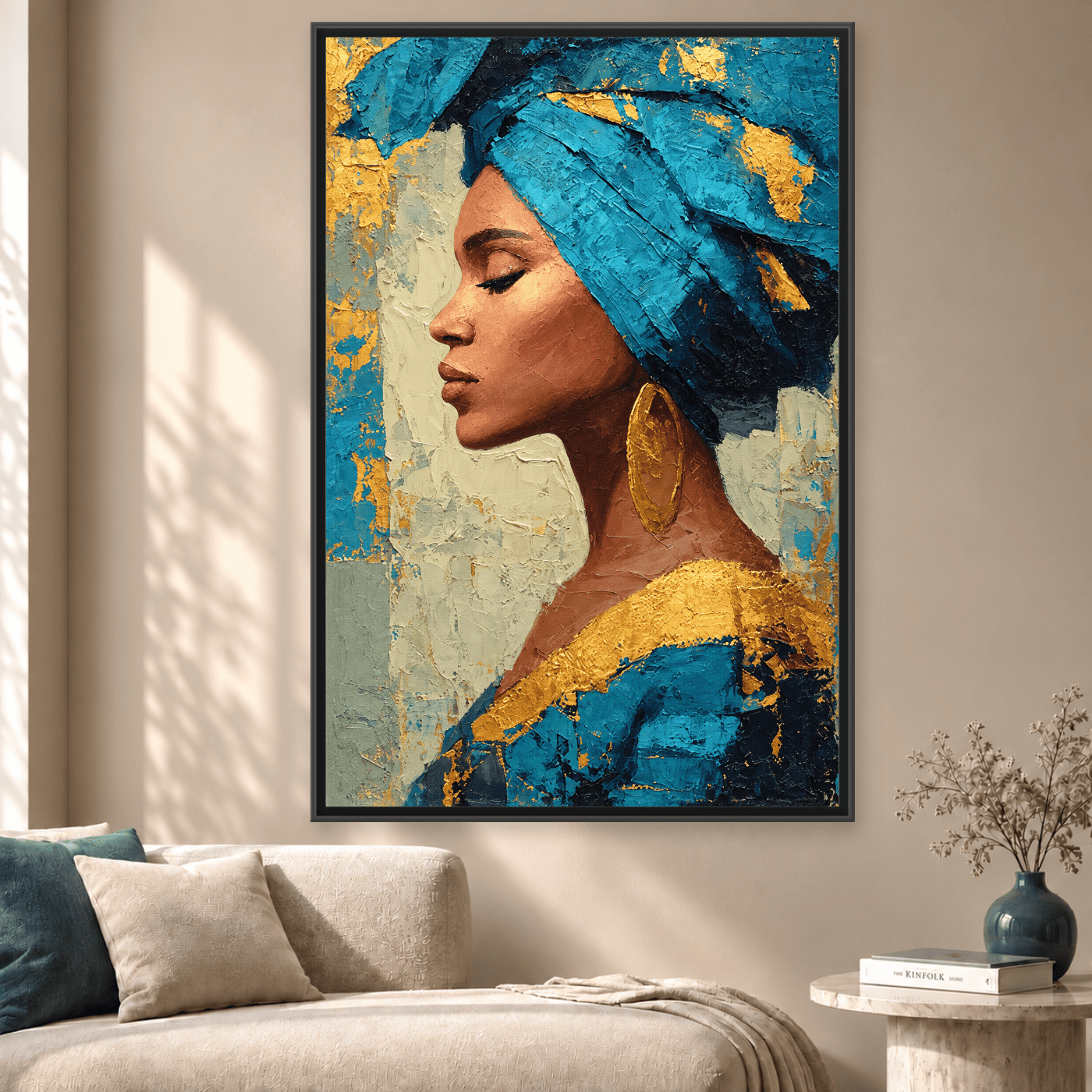 Tableau portrait foulard bleu sarcelle Variation 211441 Mockup