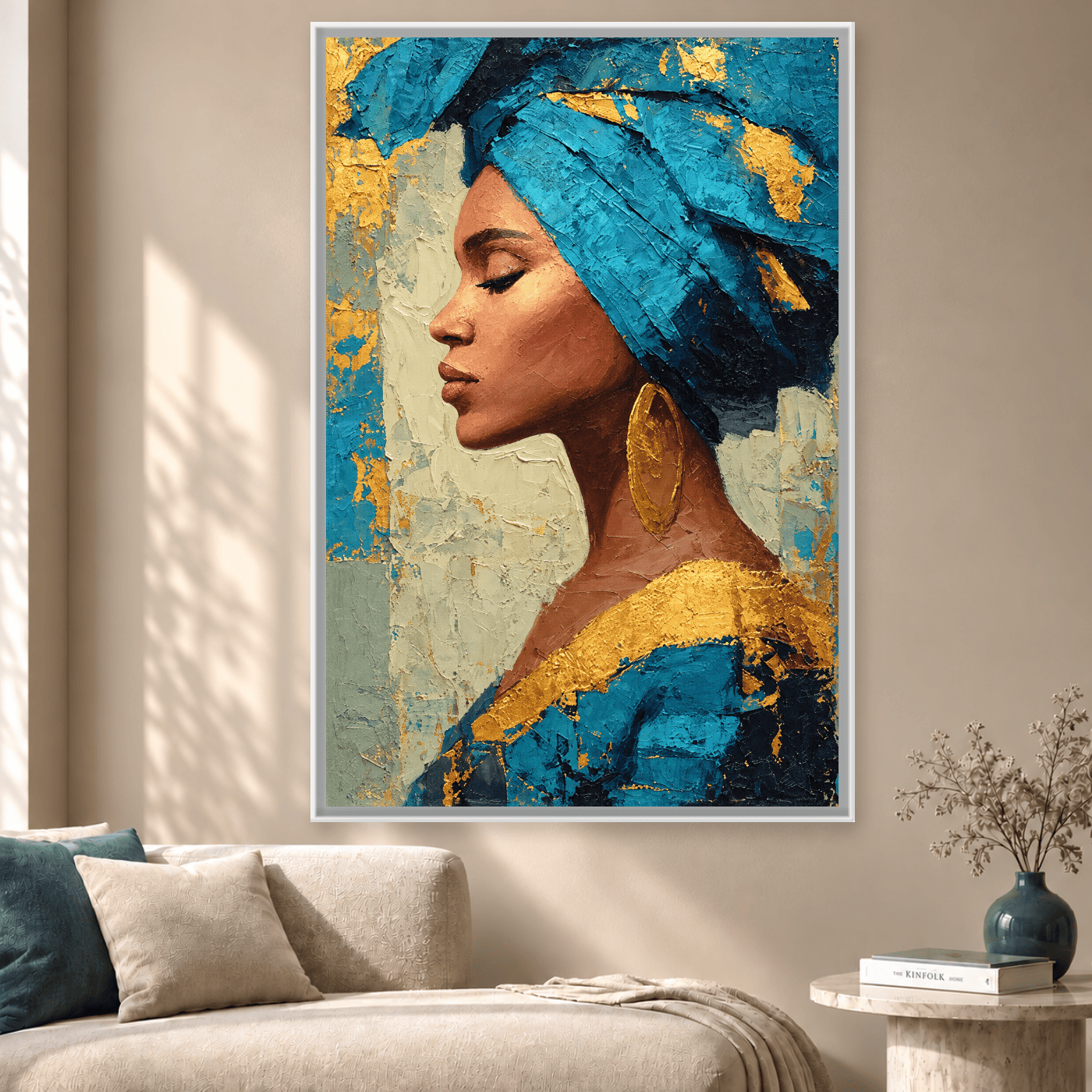 Tableau portrait foulard bleu sarcelle Variation 211442 Mockup