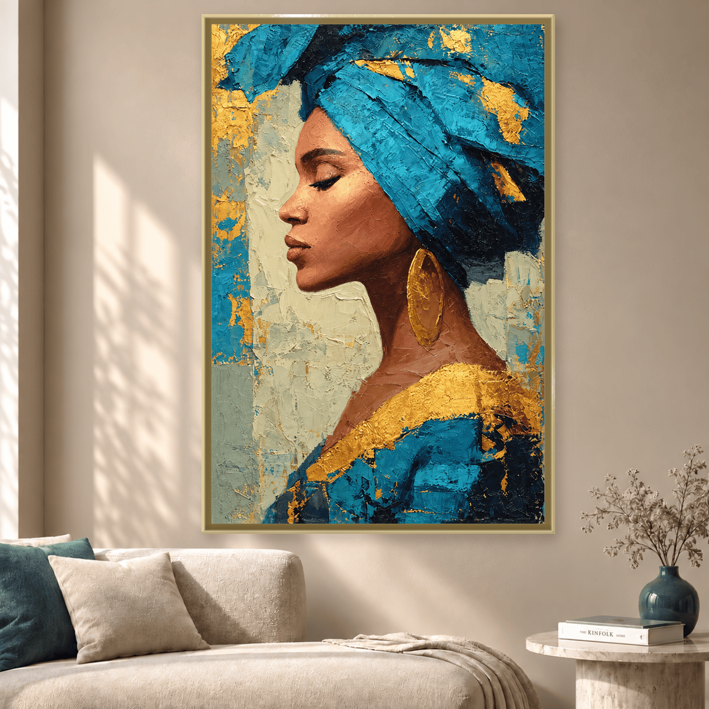 Tableau portrait foulard bleu sarcelle Variation 211443 Mockup