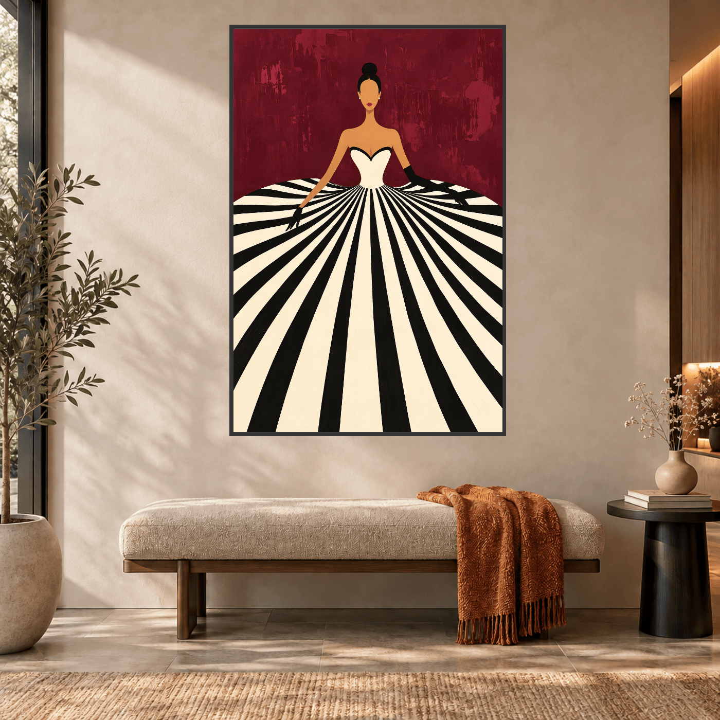 Tableau Portrait rayures marron foncé Variation 138049 Mockup
