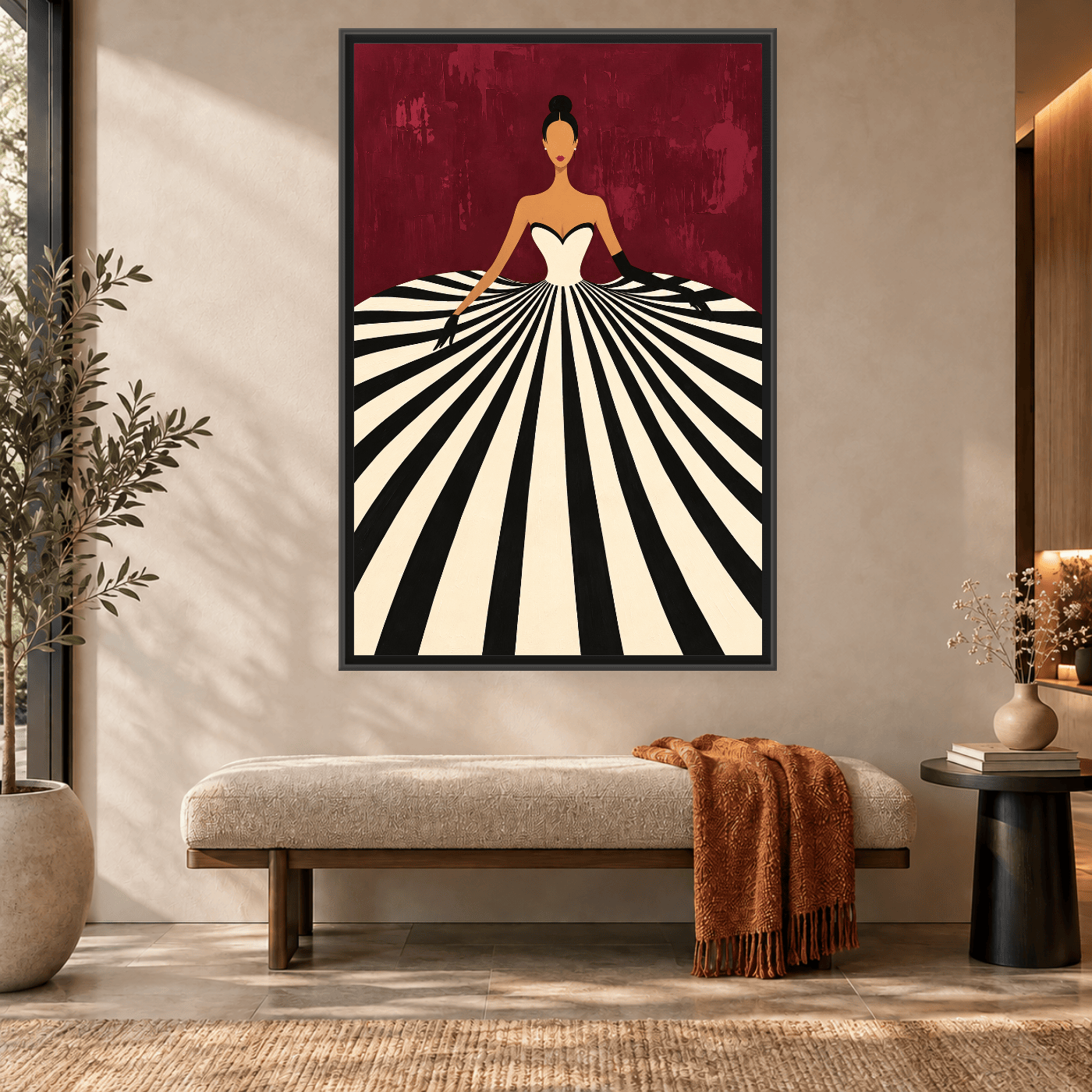 Tableau Portrait rayures marron foncé Variation 142142 Mockup