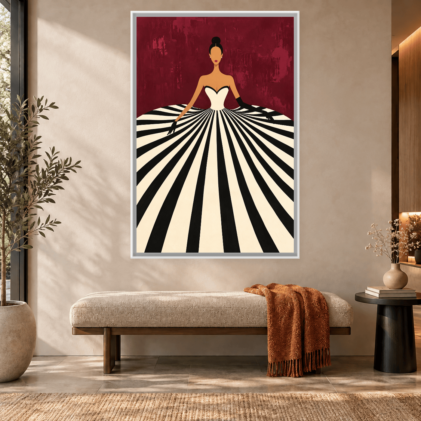Tableau Portrait rayures marron foncé Variation 142270 Mockup