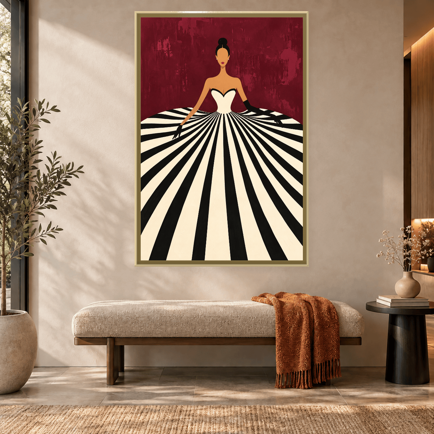 Tableau Portrait rayures marron foncé Variation 142376 Mockup